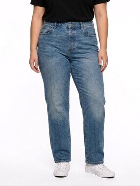 Womens ANA Blue Highest-Rise Vintage Straight Jeans Size 16 Faded Wash Plus-size